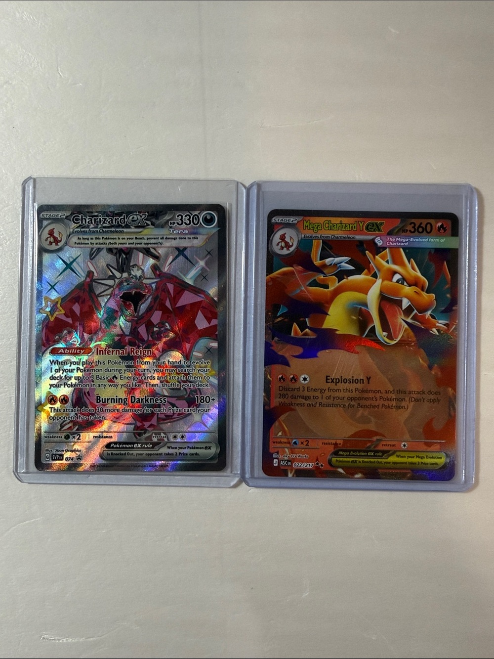 Pokemon Charizard GX & Mega Charizard Y Holo Card Pair - Red, Orange